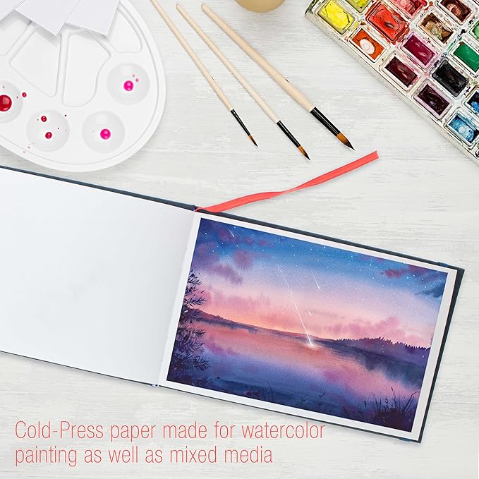 U.S. Art Supply 5.5" x 8.5" Watercolor Book (2 Pack, 76 Sheets Each) - 110lb (230 GSM) Linen-Bound Hardcover Artist Paper Pads - Acid-Free Cold-Pressed Watercolor Paper Pad Mixed Media