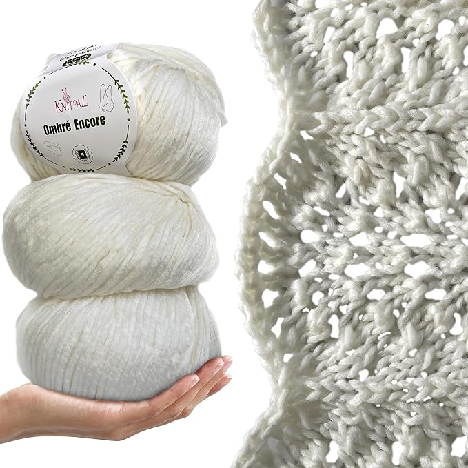 Ombré-Encore Chunky Ombre Yarn for Crocheting, 3 Balls, 507Yds/420G, Free Patterns - Multi Colored Bulky 5 Weight Yarn for Knitting - Milky White