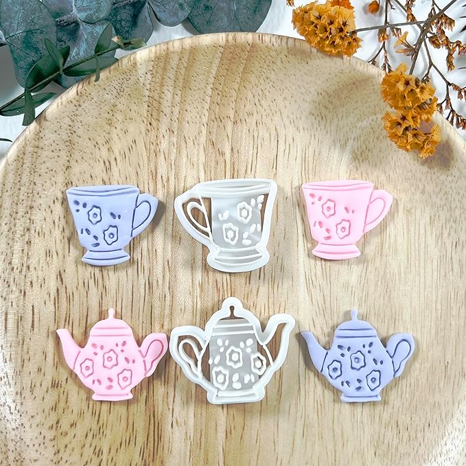Xaekicr Vintage Tea Set Polymer Clay Cutters – 2 PCS Teapot and Teacup Clay Earring Cutters Set, Clay Tools for Polymer Clay Molds and Jewelry Making DIY