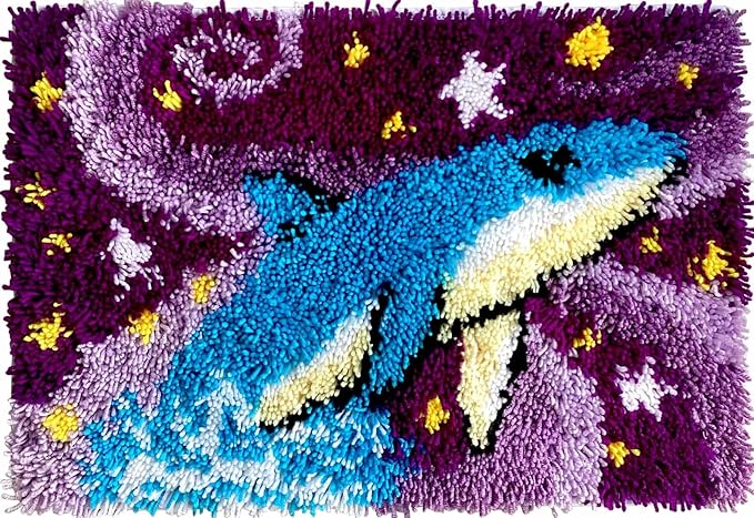 KitsMaster Whimsical Whale in Dream Latch Hook Kit, Galaxy-Inspired Home Décor, All-in-One DIY Rug Making Kit for Adults & Beginners 23.6''x15.8'' (Whale's Dream)