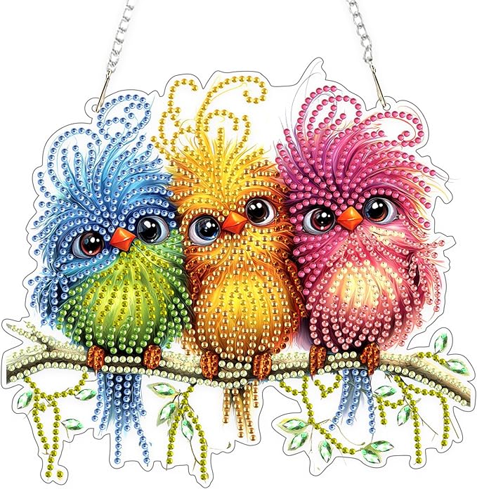 TOSTOG Diamond Art Hanging Kits for Adults, DIY Acrylic Diamond Paintings for Adults Window Pendant, Diamond Art Kits Bird, 5D Diamond Paintings Hanging Pendant Kit Gem Painting Wall Decor and Gift