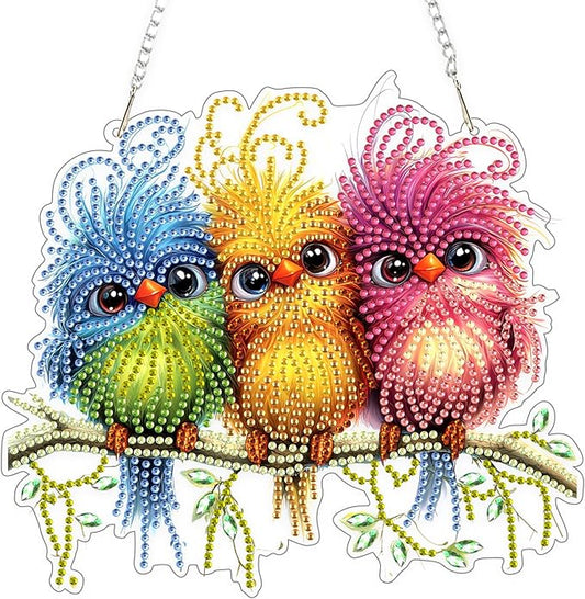 TOSTOG Diamond Art Hanging Kits for Adults, DIY Acrylic Diamond Paintings for Adults Window Pendant, Diamond Art Kits Bird, 5D Diamond Paintings Hanging Pendant Kit Gem Painting Wall Decor and Gift