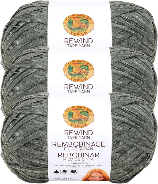 Lion Brand Rewind Yarn - 3-Pack Craft Tape Yarn for Knitting and Crocheting, Olive You