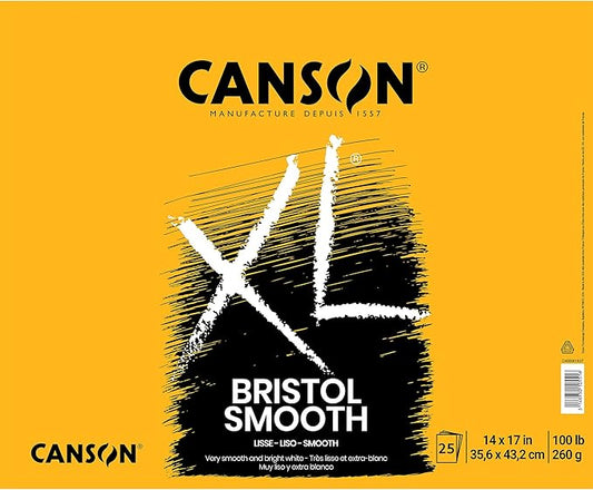 Canson XL Series Bristol Paper, Smooth, Foldover Pad, 14x17 inches, 25 Sheets (100lb/260g) - Artist Paper for Adults and Students - Markers, Pen and Ink