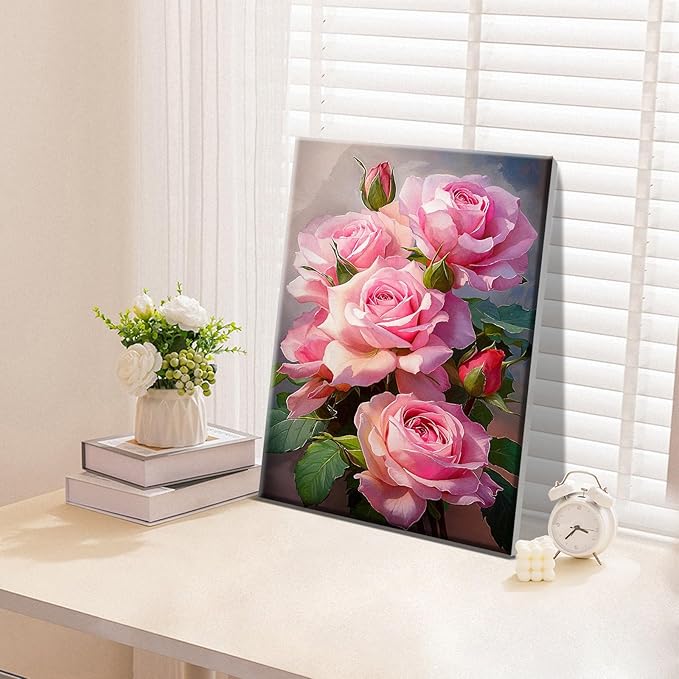 ATDMS Paint by Numbers Kit for Adults with Frame Flowers Paint by Numbers Kit with Easel DIY Adult Paint by Number Kits on Canvas Framed Floral Oil Painting Kits for Home Wall Decor 8x12 Inch