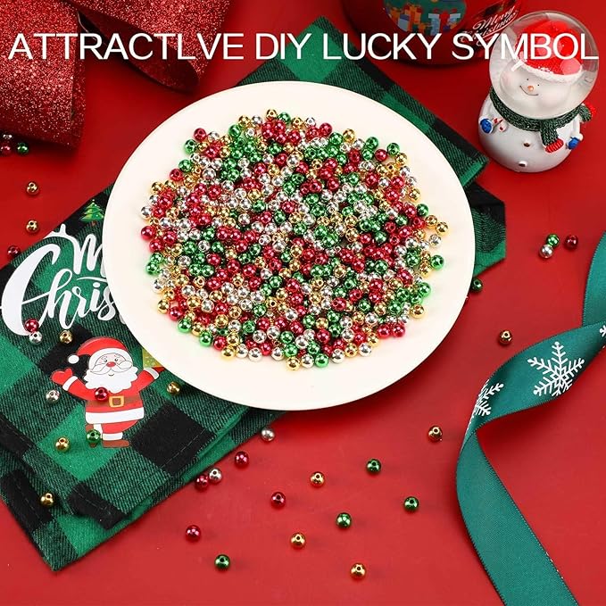 UPINS 1500 Pcs Christmas Beads for Jewelry Making - 6mm Red, Green, Gold & Silver Round Spacer Beads DIY Craft Kit