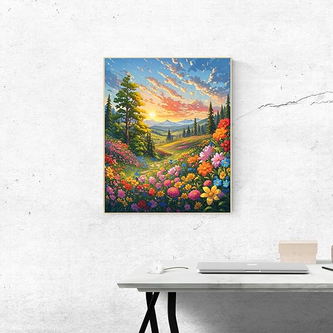 ldazao Landscape Adult Paint By Number Kits, Paint By Numbers Flowers,Flower Paint By Numbers Kit for Adults, DIY Canvas Oil Painting Paint By Number for Gift Home Wall Decor 16x20 Inch