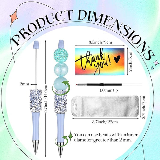 40 Pcs DIY Beaded Pens Kit, 10 Rhinestone Glitter Beadable Pens with Refills & Bags & Card (Beads Not Included) for Cute Craft Gifts Making School Supplies Office Accessories(Mini Beads)
