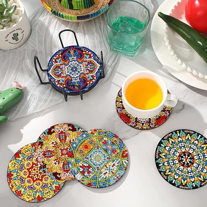 EWJRNSF 10 PCS Diamond Art Coasters Kit, Small Diamond Painting Coasters, Fall Diamond Art Kits for Adults Beginners, Arts and Crafts Supplies Item Sets with Holder Mandala
