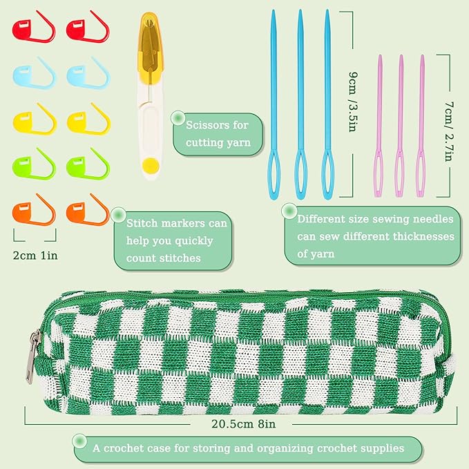 Aelike Ergonomic Soft Grip Crochet Hooks, Portable Travel Set with Accessories, Aluminum Needles 2mm-6mm