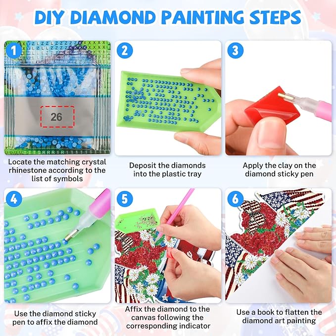 Bowetile Independence Day Diamond Art Hanging American Flag Kits for Adults, 4th of July 5D Diamond Painting USA Window Pendant Kits, Special Shape Gem Art Suncatcher Ornament for Home Wall Decor