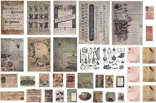 Scrapbook Embellishments: Vintage Ephemera Elements for Decoupage, Journaling, Notebooks, or Scrapbook Projects, Artsy Antique Paper Supplies, Old-Time Memorial Journal Kit (Renaissance)