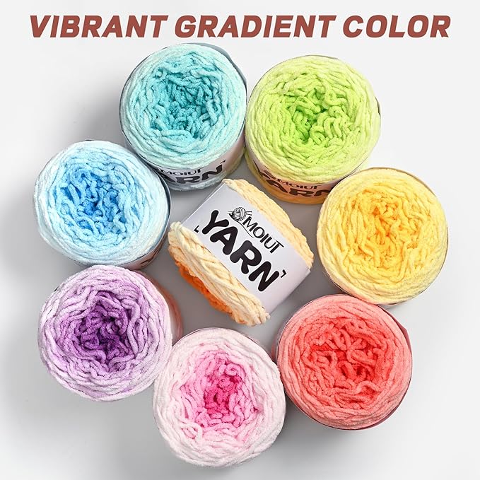 Blanket Perfect Ombre Cake Yarn - Baby Yarn for Crocheting Soft - 3 Pack of 10.6oz/300g - #6 Super Bulky - 197 Yards for Knitting, Crafts & Amigurumi, Chunky Chenille Yarn(3 Sea Blue)