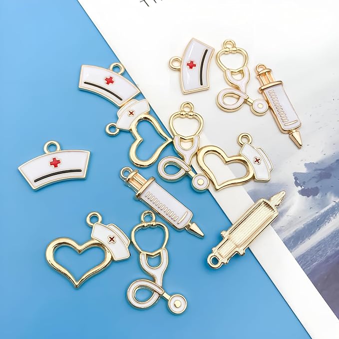 Youdiyla 36pcs Alloy enamel medical nurse series Pendant Jewelry Making DIY Keychain Earrings Pendant Various Design Charms for Jewelry Making Bracelets Necklace (SN205)