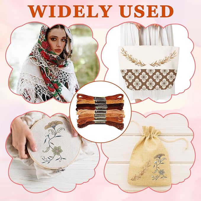 8 PCS Brown Embroidery Floss Thread Variegated Floss Friendship Bracelet String Threads Bulk Embroidery Thread Flosses Cross Stitch Threads for Jewelry Making Sewing Bracelet Stitching Knitting Craft