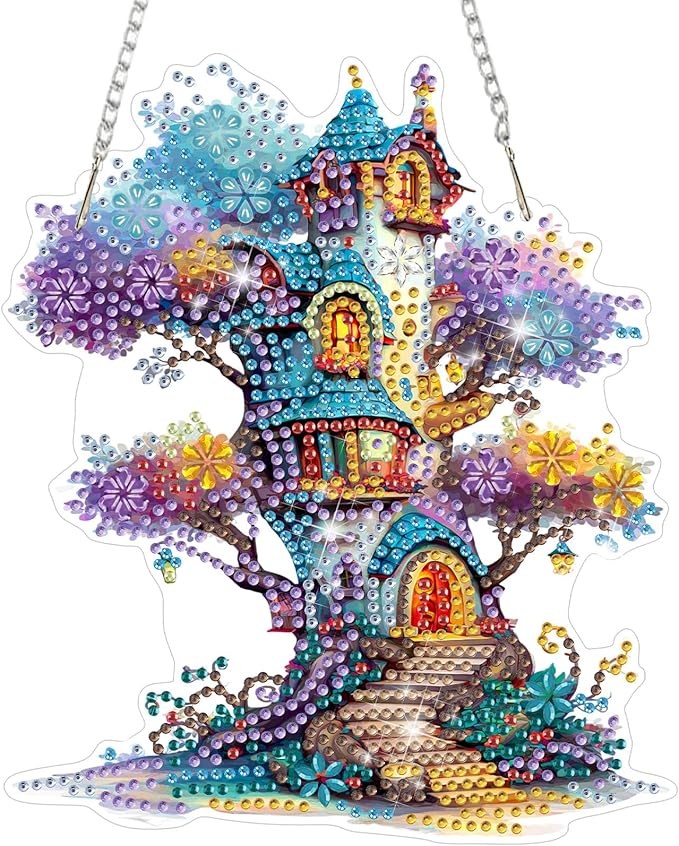 MAXBYE Diamond Art Kits Hanging Spirit House Pendant, DIY 5D Special Shaped Diamond Painting Craft Gem Art Rhinestone for Adults and Home Window Door Decor 8×8 Inch
