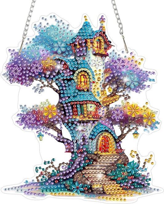 MAXBYE Diamond Art Kits Hanging Spirit House Pendant, DIY 5D Special Shaped Diamond Painting Craft Gem Art Rhinestone for Adults and Home Window Door Decor 8×8 Inch