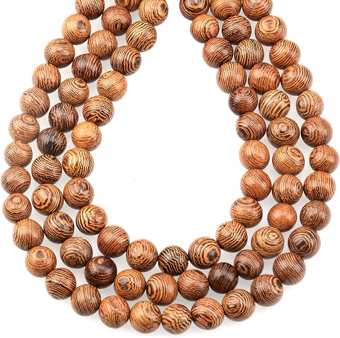 LPBeads 80Pcs Polished 10mm Round Natural Wood Gemstone Loose Beads with Stretch Cord for Jewelry Making Bracelets