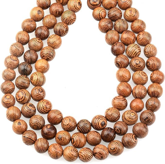 LPBeads 80Pcs Polished 10mm Round Natural Wood Gemstone Loose Beads with Stretch Cord for Jewelry Making Bracelets