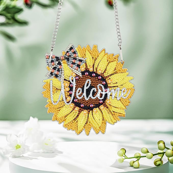 MVVMTOP 5.9x5.9inch Diamond Painting Kits Hanging Pendant DIY Sunflower Shaped Crystal Wreath Ornaments, HGJ073