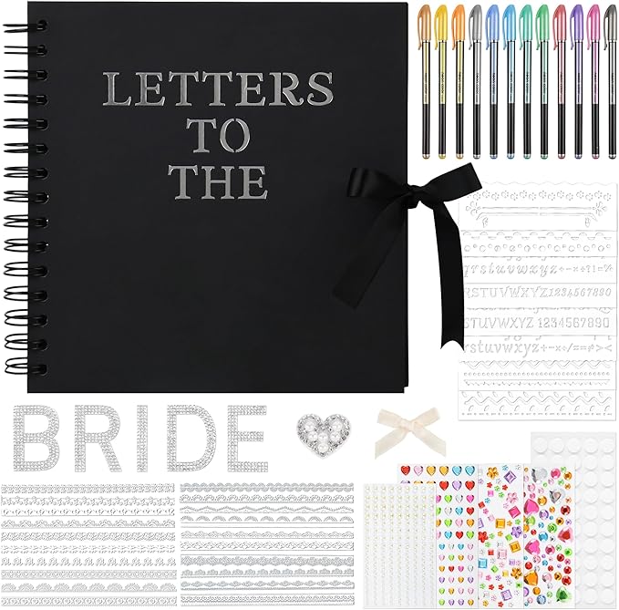 8x8 Inch Letters To The Bride Scrapbook Wedding Memory Book DIY Photo Album Blank Pages Scrapbook Bridal Shower Gifts(Black)