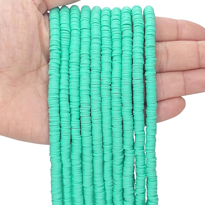 MIIIM 3600 PCS 10 Strands Polymer Clay Beads for Jewelry Making, Vinyl Heishi Beads 6mm for Surfer Bracelets Necklace Making (Mint Green)