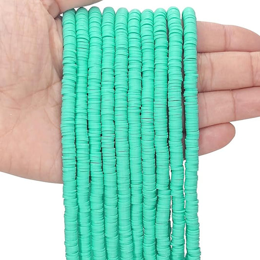 MIIIM 3600 PCS 10 Strands Polymer Clay Beads for Jewelry Making, Vinyl Heishi Beads 6mm for Surfer Bracelets Necklace Making (Mint Green)