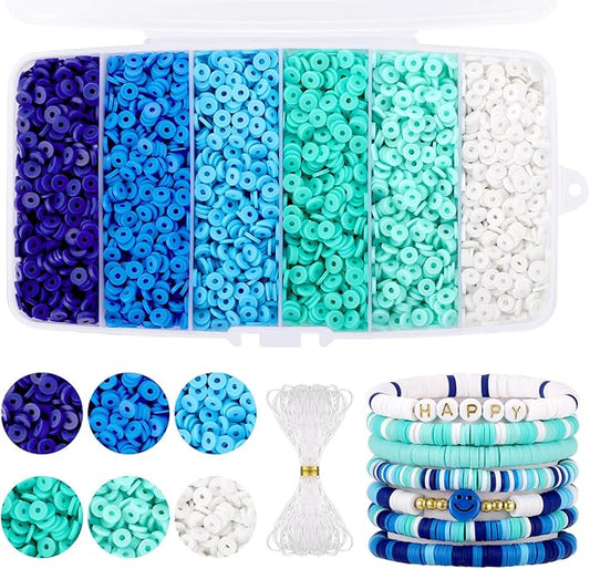 6000 Pcs Blue Clay Beads for Bracelets Making, Funtopia Heishi Beads Polymer Clay Beads, Flat Round Disc Clay Beads for Jewelry Making (6mm)