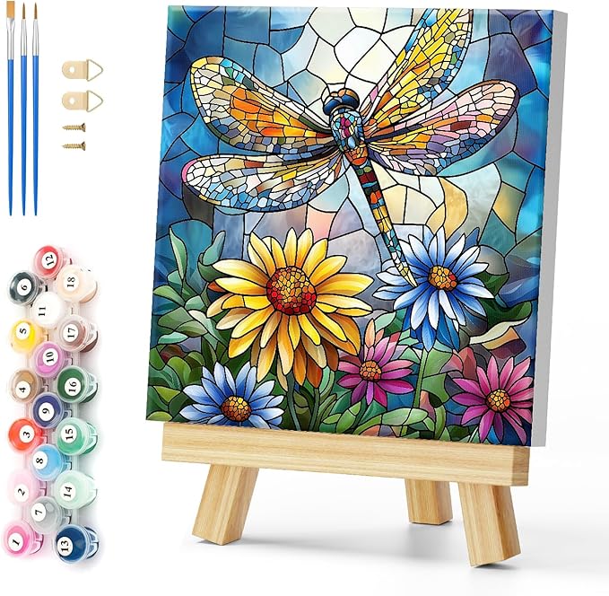 Natuyalo Dragonfly Paint by Number for Adults Beginners, Abstract DIY Paint by Numbers Kits for Adults with Frame, Animals Acrylic Painting Kit on Canvas for Wall Decor 12x12 Inch