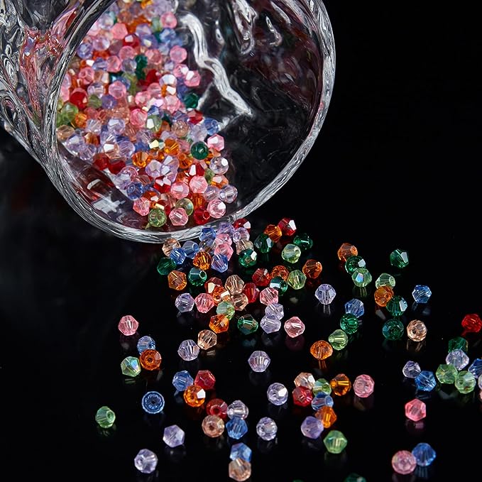 laopottbeads 1100pcs 4mm bicone crystal glass beads for jewelry making, sparkling mini beads for suncatchers, diy bracelets & craft projects (multicolored)