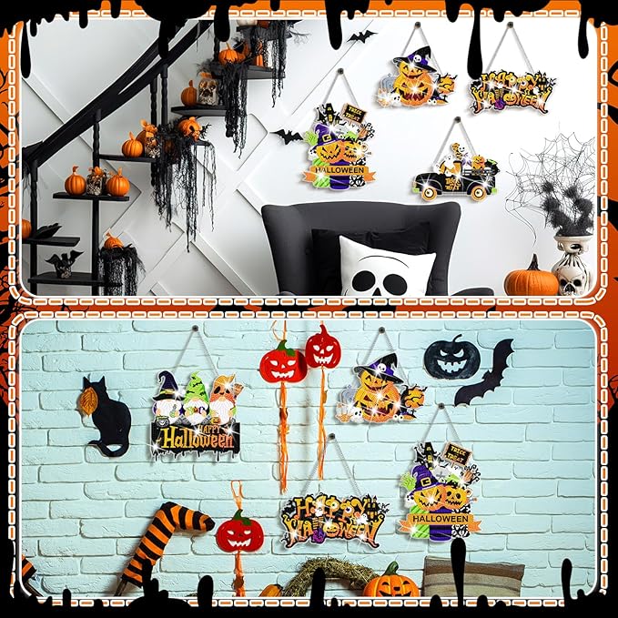 Zonon 6 Pcs Halloween Diamond Painting Hanging Sign Set 5d Gnome Pumpkin Diamond Art Set for Adults DIY Art Pendant Ornaments Kits Acrylic Bat Skull Ghost Truck for Halloween Wall Door Window Decor