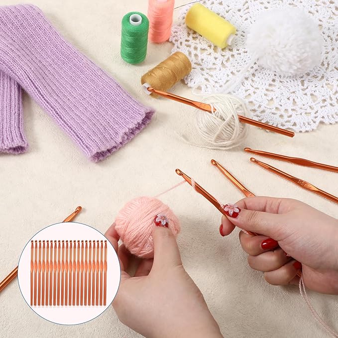 5.5 mm Crochet Hook, 20 Pcs Aluminum Crochet Hooks US Size I (Size 9) Knitting Needles Crochet Supplies for DIY Yarn Crafts Beginners (Orange)