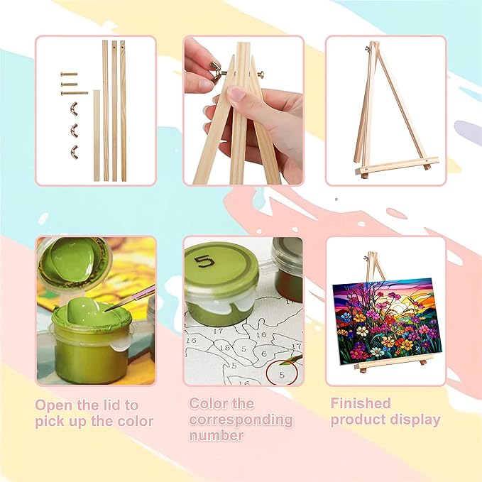 Flower Paint by Numbers for Adults with Framed Canvas-with Wooden Easel,Paint by Number on Canvas Stained Glass,DIY Acrylic Oil Painting Kits with Brushes Nice Gift Box for Home Wall Decor(16x20inch)