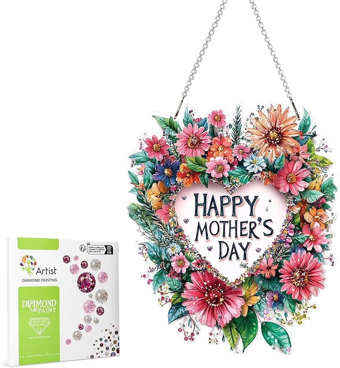 MAXBYE Diamonds Painting Kits Hanging Pendant, Special Shaped Crystal DIY Mother's Day Flowers Diamond Art, Diamond Art for Beginners DIY Crafts, Window Pendant Ornament for Home Decoration, 7.8in