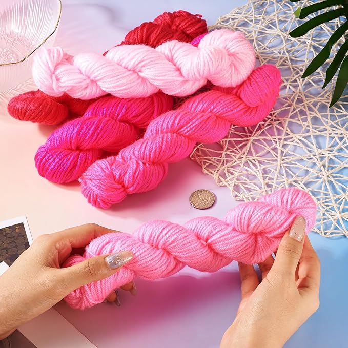 Cheriswelry 5 Skeins Soft Acrylic Fiber Yarn for Knitting 2.2mm Pink Theme Craft Sewing Cord Threads for Weaving Multicolor Skeins Yarn kit for Crochet Beginners Adults
