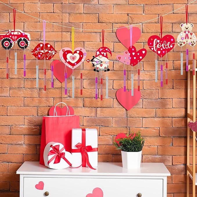 JellyArch 30 Pack Valentine's Day Crafts for Adults, Heart Wind Chime Making Kit Make Your Own Wind Chime Wooden Ornaments for DIY Crafts Activity Birthday Decoration