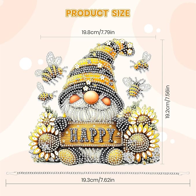 MOGTAA Gnomes Diamond Art Hanging Pendant Kits, 5D Special Shape Diamond Art Kits for Adults, Crystal Rhinestones Sunflowers Diamond Painting Bee Gem Art for Home Garden Wall Decor