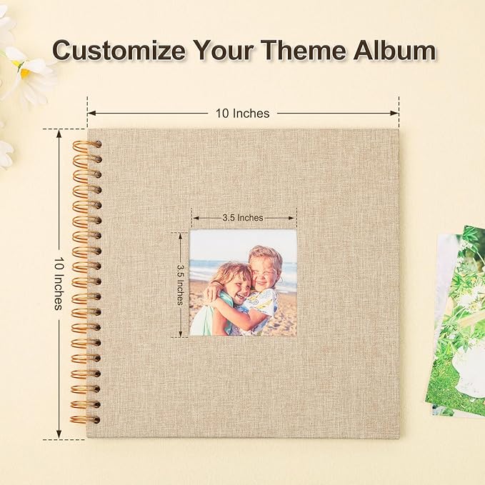 Scrapbook Photo Album 10x10 Inches 80 Pages Hardcover Kraft Paper Linen Cover Scrap Book Memory Book DIY Scrapbook Albums for Wedding Baby Boyfriend Travel Anniversary Family, Khaki