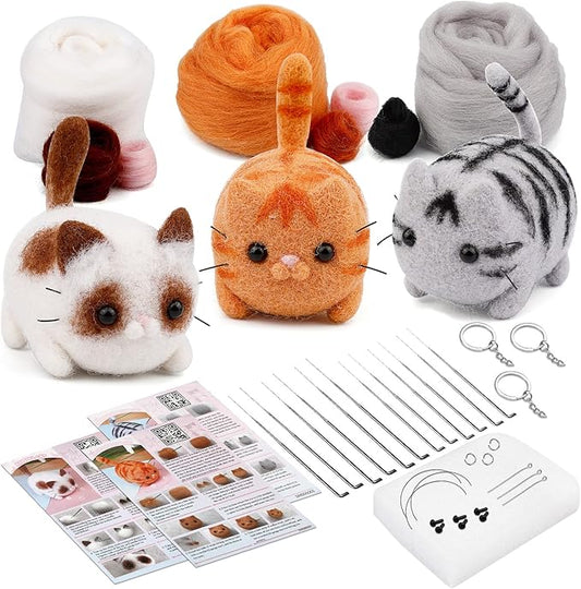 SHWAKK Needle Felting Kits, Needle Felting Starter Kit with Instructions, Felting Pad, Felting Wool, Felting Needles, Keychain and Split Ring for Craft Project and DIY Handmade