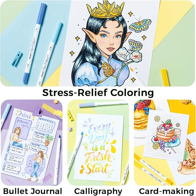 Ohuhu Adult Coloring Book 30 Patterns with 40 Colors Paper-Friendly Markers 230gsm Spiral Bound Coloring Book for Adults Relaxation Water-Based Markers for Adult Coloring Books No Bleeding - Pupe B