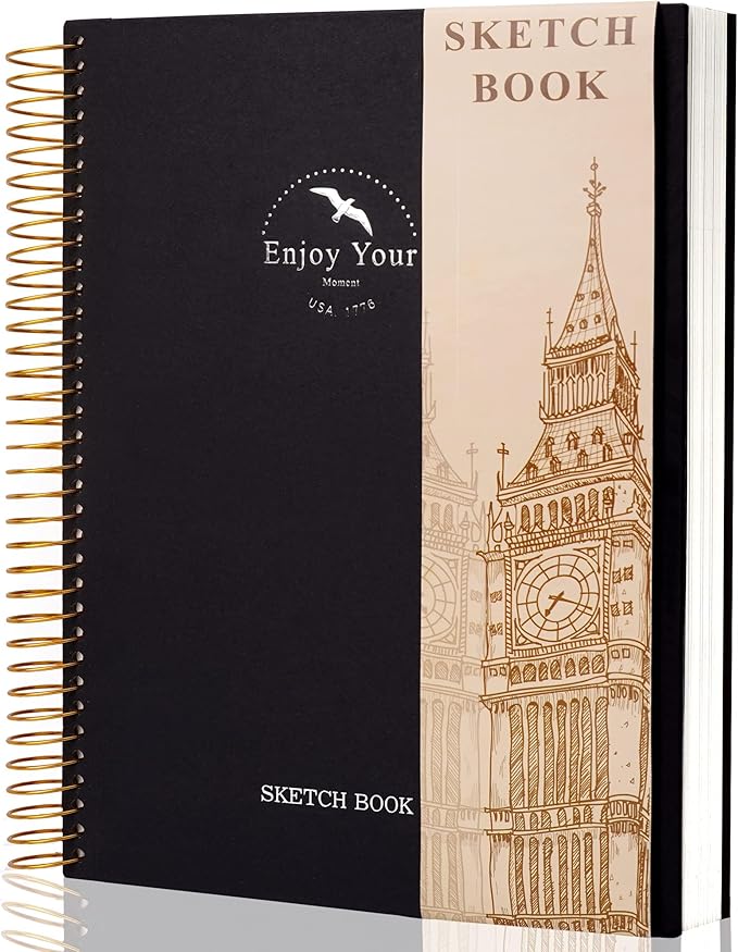 Hardcover Sketchbook for Drawing 8.5 x 11 Spiral Sketch Book for Adults Women Kids with 100gsm 68lb 120 Sheets Premium Paper Sketch Pad for Drawing Books Notebook Art Supplies, Black