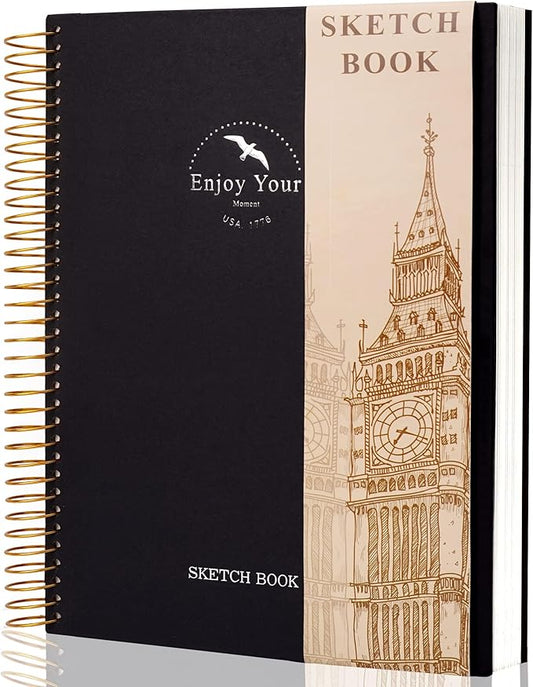 Hardcover Sketchbook for Drawing 8.5 x 11 Spiral Sketch Book for Adults Women Kids with 100gsm 68lb 120 Sheets Premium Paper Sketch Pad for Drawing Books Notebook Art Supplies, Black