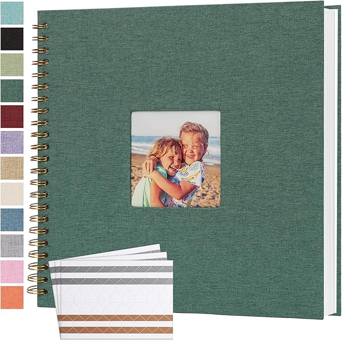 Scrapbook Photo Album 12x12 Inches 80 Pages Hardcover Kraft Paper Linen Cover Scrap Book Memory Book DIY Scrapbook Albums for Wedding Baby Boyfriend Travel Anniversary Family, Green