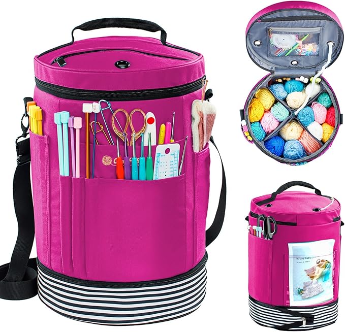 Expandable Yarn Storage Organizer, Crochet Bag & Yarn Tote with Zipper Closure, Yarn Holder for Crocheting and Knitting for Yarn Skeins, Hooks, Needles,Accessories – Gift for Crafters