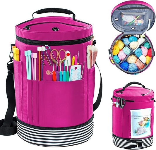 Expandable Yarn Storage Organizer, Crochet Bag & Yarn Tote with Zipper Closure, Yarn Holder for Crocheting and Knitting for Yarn Skeins, Hooks, Needles,Accessories – Gift for Crafters