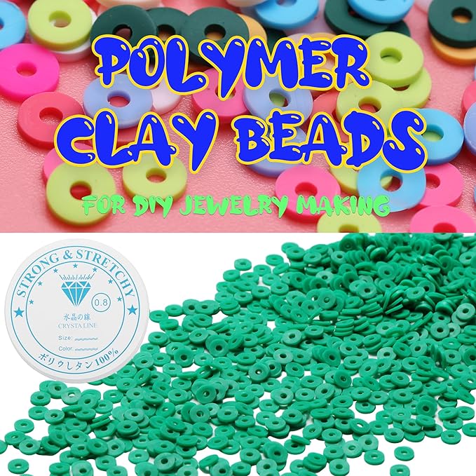4000 Pcs Clay Beads for Bracelets Making, Polymer Spacer Flat DIY for Jewelry Necklace Earring Making Kit, Preppy Aesthetic Heishi Heshie Thin Disk Beads Assortments Set 4 6 8MM (GR-6-08, 4MM)