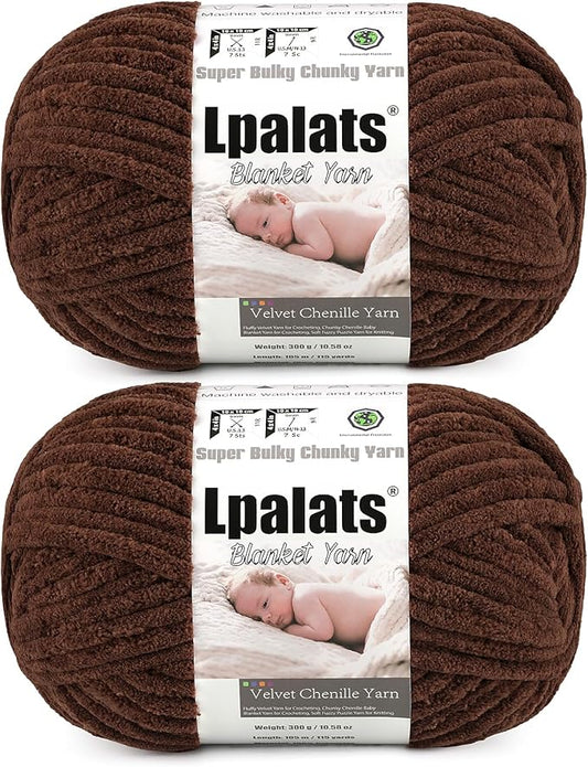 Baby Blanket Yarn for Crocheting - 2 Pack of 300g (Total 600g/21.2oz) Super Fluffy Chunky Chenille Yarn for Hand Knitting, 230 yds Super Bulky Plush Yarn for Blankets and Amigurumi (2, Dark Curry)