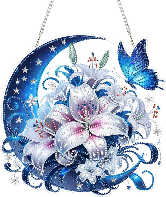 Aeepics Hanging Diamond Art Kit for Adult, DIY Diamonds Painting Pendant Ornament Kit, Acrylic Diamond Art Painting Board Kit (Butterfly)