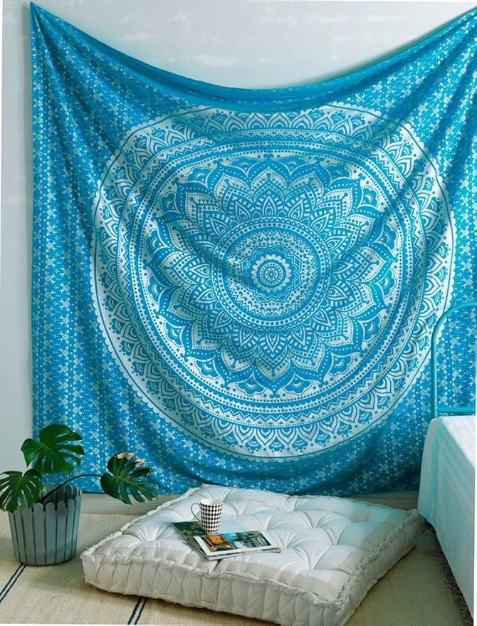 popular handicrafts ombre silver tapestry mandala tapestries wall art hippie wall hanging bohemian bedspread with metallic shine tapestries 84x54 inches tarqouise