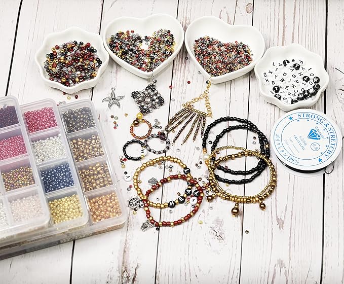 8/0 Glass Seed Beads About 7200pcs 24 Colors 3mm Loose Seed Beads Kit Bracelet Making with 24-Grid Plastic Storage Box for Jewelry Making